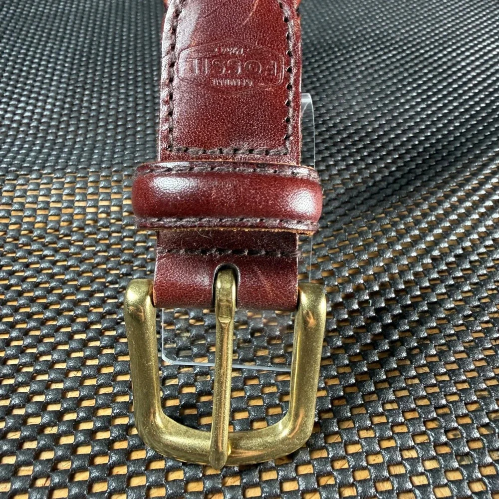Fossil Braided Woven Belt Mens 32 Brown Leather Brass Buckle Casual Classic